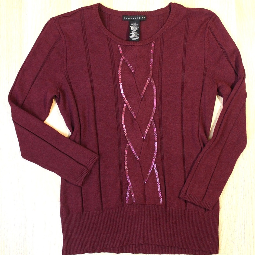Apostrophe Ribbed Sweater Sequins. NWOT Burgundy